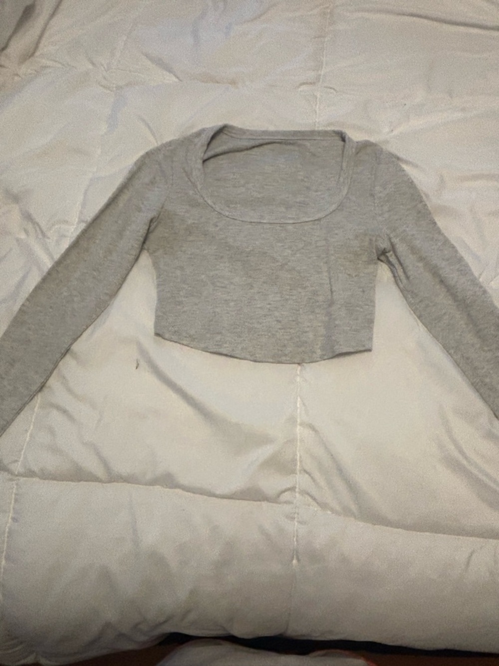 Women's Grey Long Sleeve Cropped Scoop Neck Top